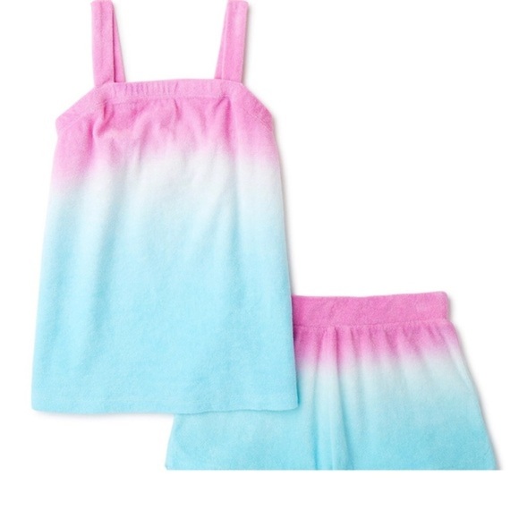 Girl’s 2Piece Terry Towel Blue & purple Ombre tank & Shorts Set size large 10-12 - Picture 1 of 4